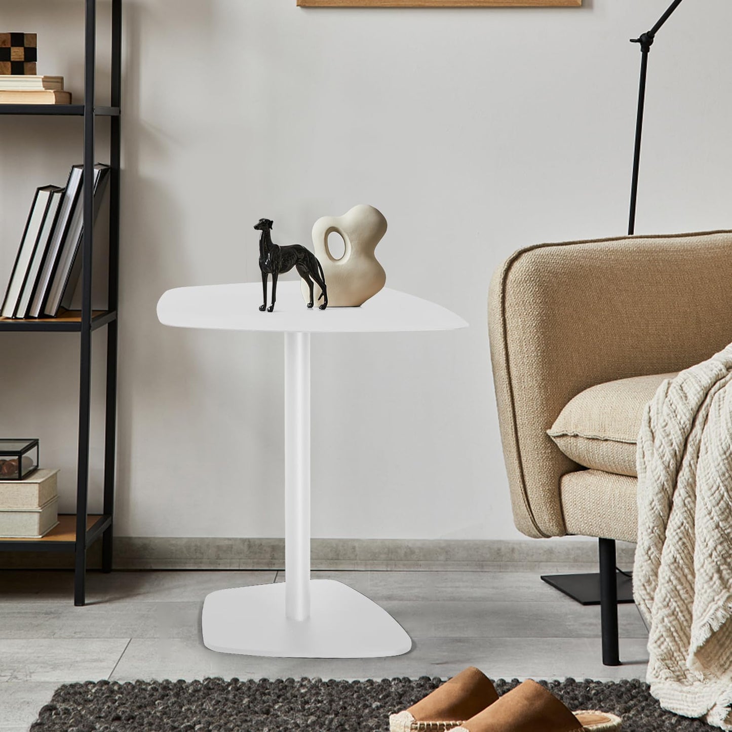 Topower Industrial Side Table, Bedside Table, Sofa Side Table, Small Coffee Table, 19.3 Height, Metal Frame, for Living Room, Bedroom, Verandah, White