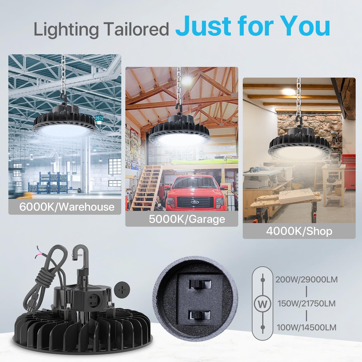 HYPERLITE LED High Bay Light | 29000LM（ 200W ） Dimmable High Bay LED Lighting | UL Listed | 5000K Commercial Lights | US Hook Included | Alternative to 850W MH/HPS