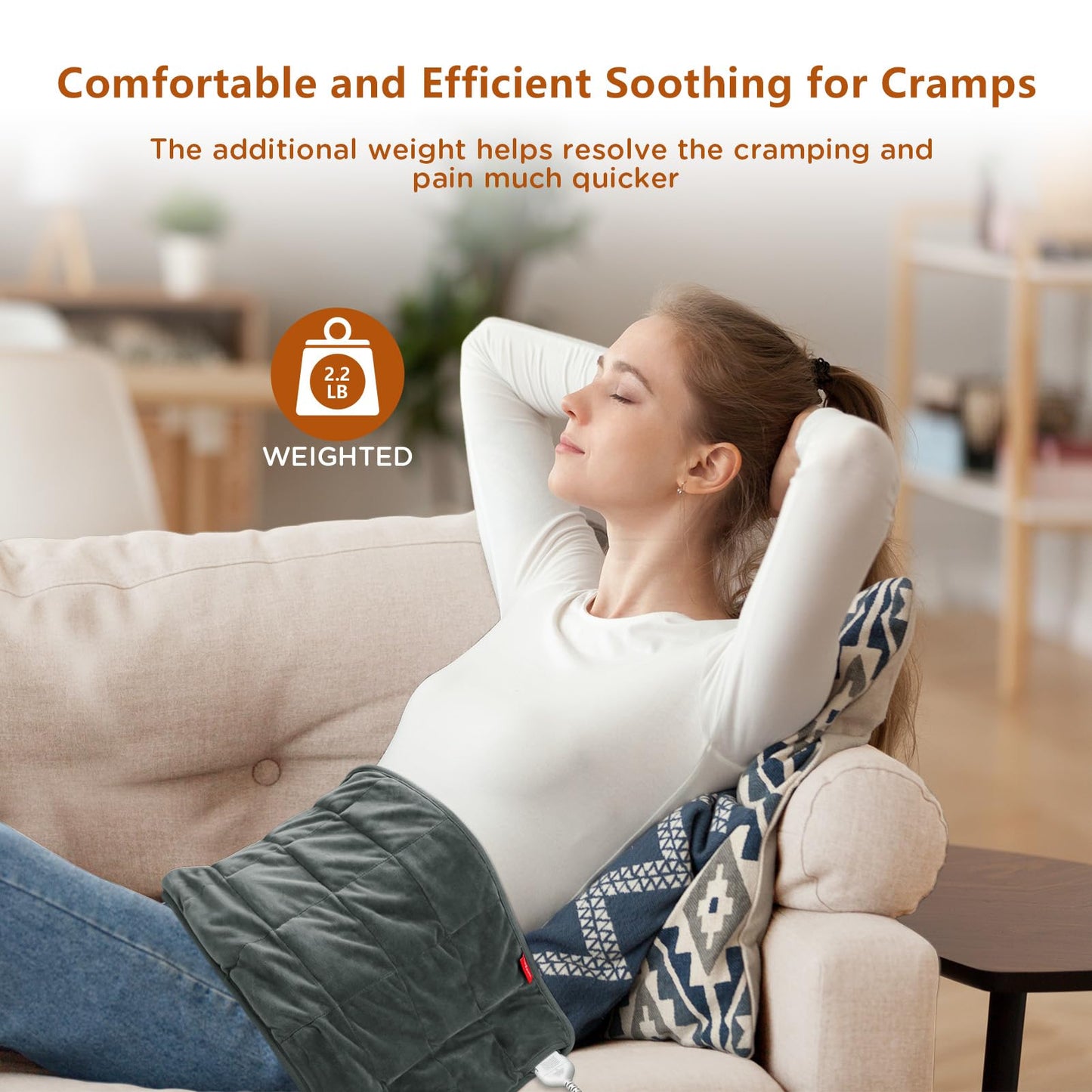 Comfytemp Weighted Heating Pad for Back & Cramps, 2.2lb Electric Neck Shoulder Heat Pad, Birthday Gifts for Women Men Mom Dad, 2H Auto-Off, 12x24, Washable, Gray