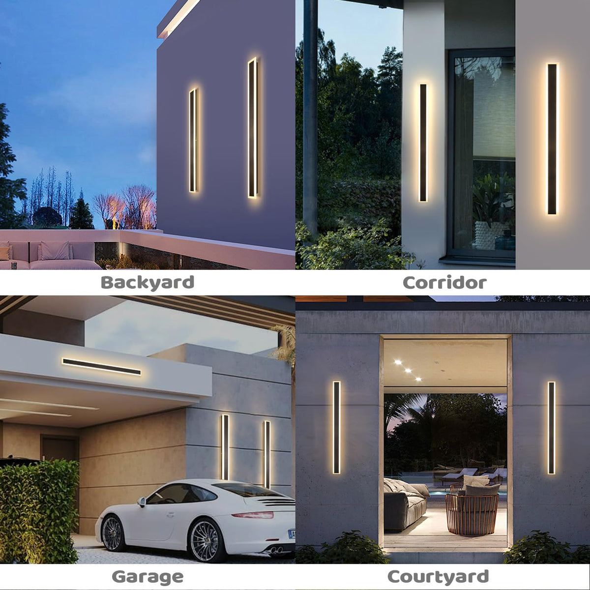 SMINGYINGZ 39 Inch Black Modern Outdoor Wall Light 3000K-6000K Dimmable Modern Exterior Wall Sconce Long LED Linear Exterior Lights for Patio Garden Garage
