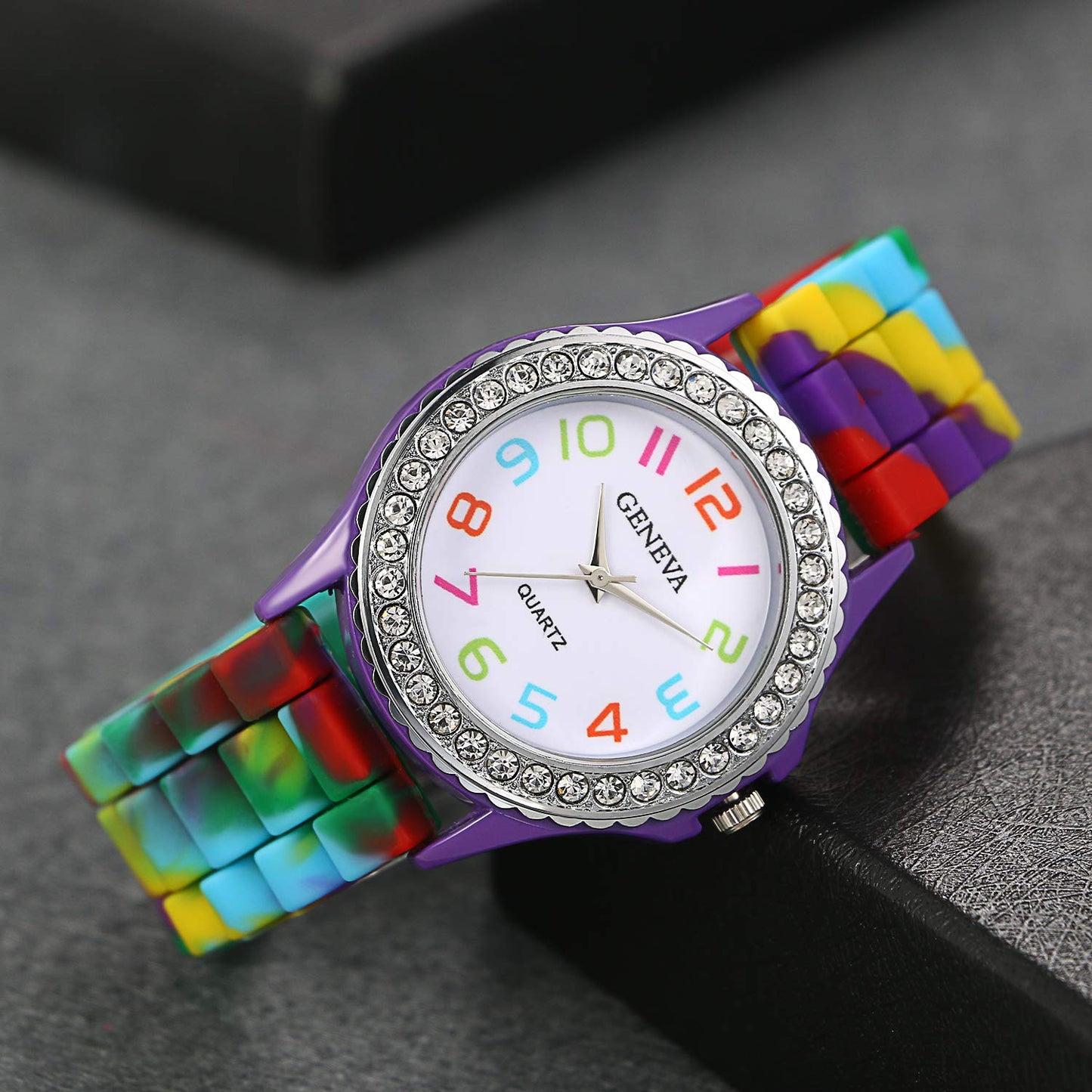 Lancardo Women's Quartz Watch Rhinestone Rainbow Color Silicon Jelly Fun Play Colorful Casual Dress Wrist Watches Birthday