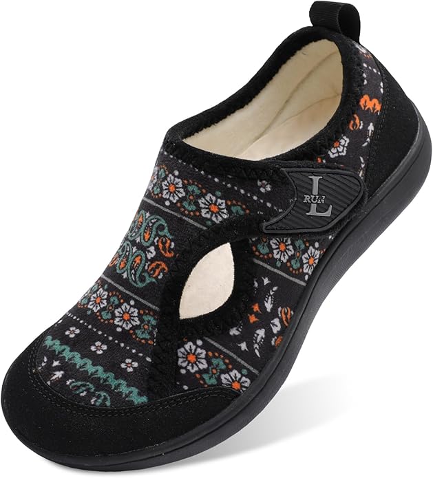 L-RUN Womens Slippers Wide Toe Box Barefoot Diabetic Shoes Women Ladies Winter House Shoes for Indoor and Outdoor