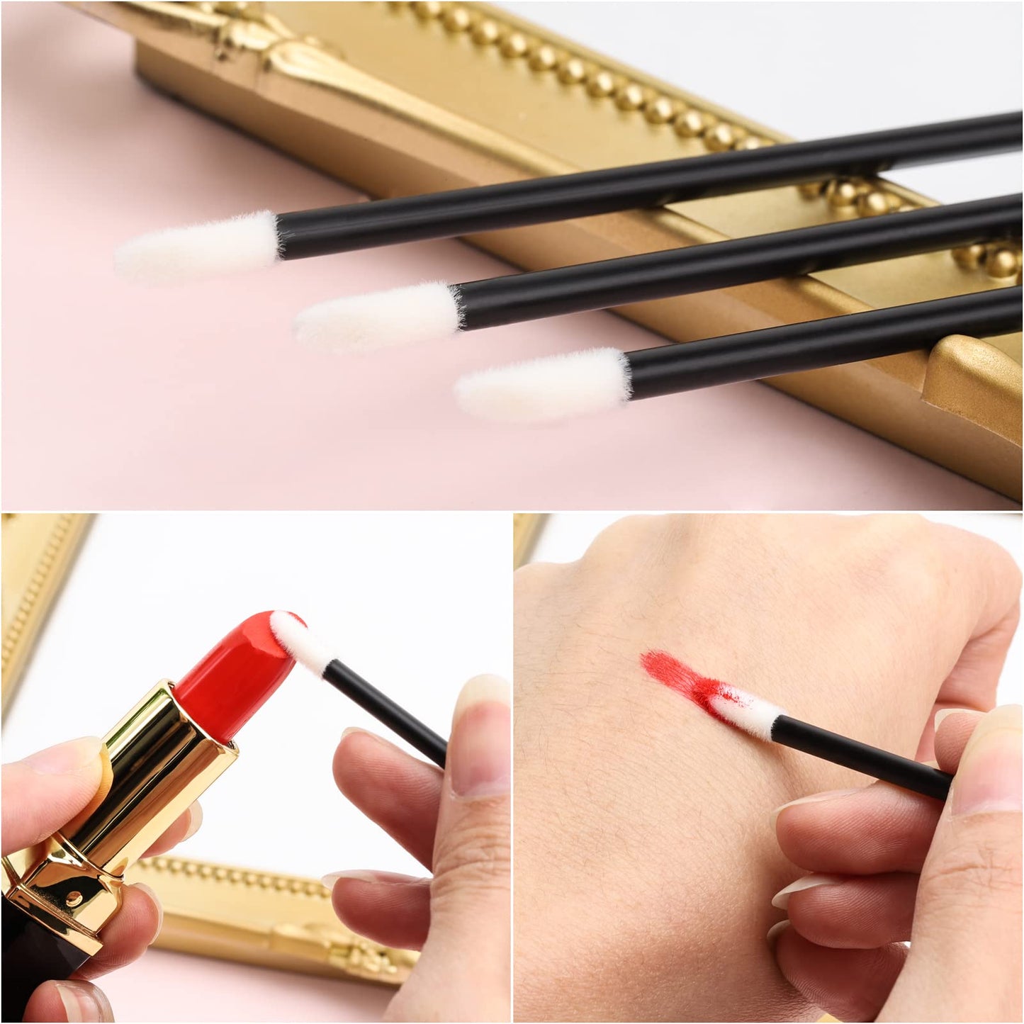 300 Piece Disposable Lip Wands - Lip Brushes, Lipstick & Gloss Applicators - Lint Free Makeup Applicator Brush Beauty Tool