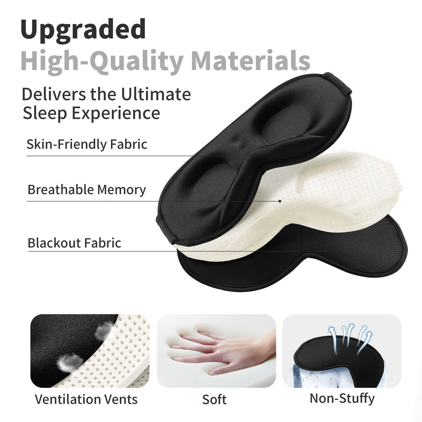 3D Sleep Mask for Men Women 2 Pack, Blackout Eye Mask for Sleeping Eye Mask for Side Sleeper, Memory Foam Adjustable&Washable, Airplane Travel Essentials Couples Yoga Meditation Office Black & Black