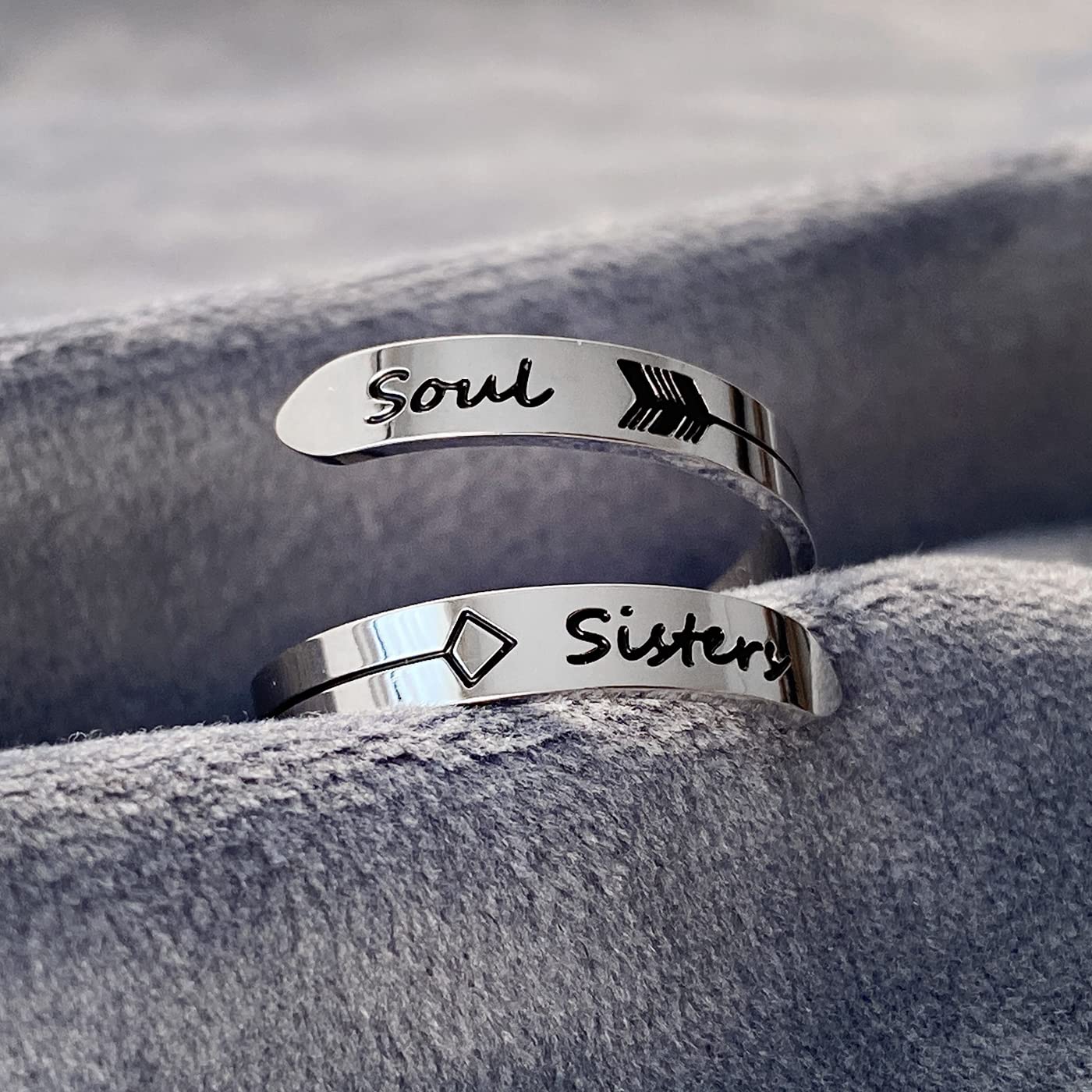 Vrycot Soul Sisters Adjustable Stainless Steel Silver Inspirational Opening Cute Hiphop Band