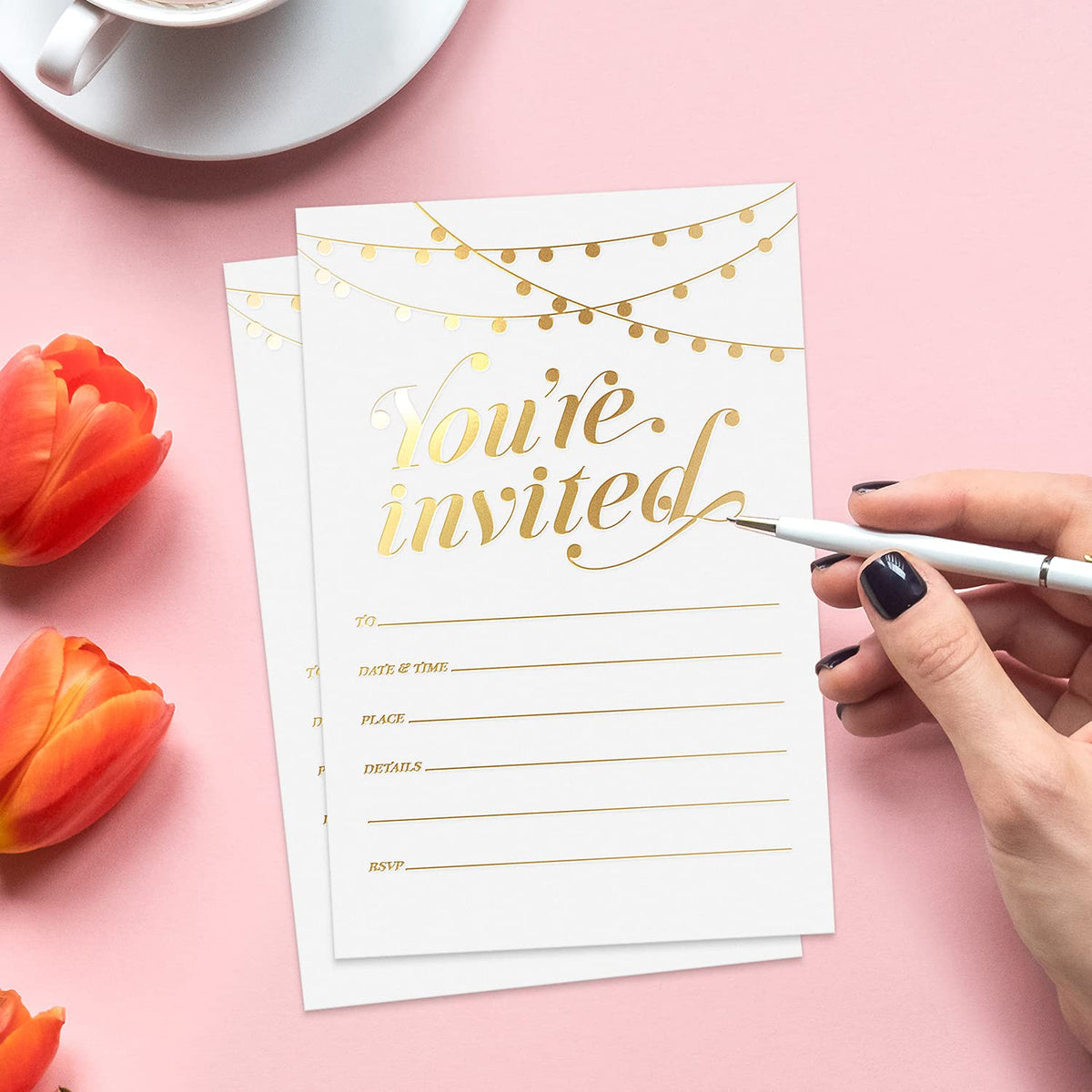S&O Party Invitations! 25 Gold Foil Traditional Invitations with Envelopes, Wedding, Baby, & Bridal Shower Invite, Housewarming Birthday, and Girls Quinceanera Invite Cards for Every Celebration - 4x6