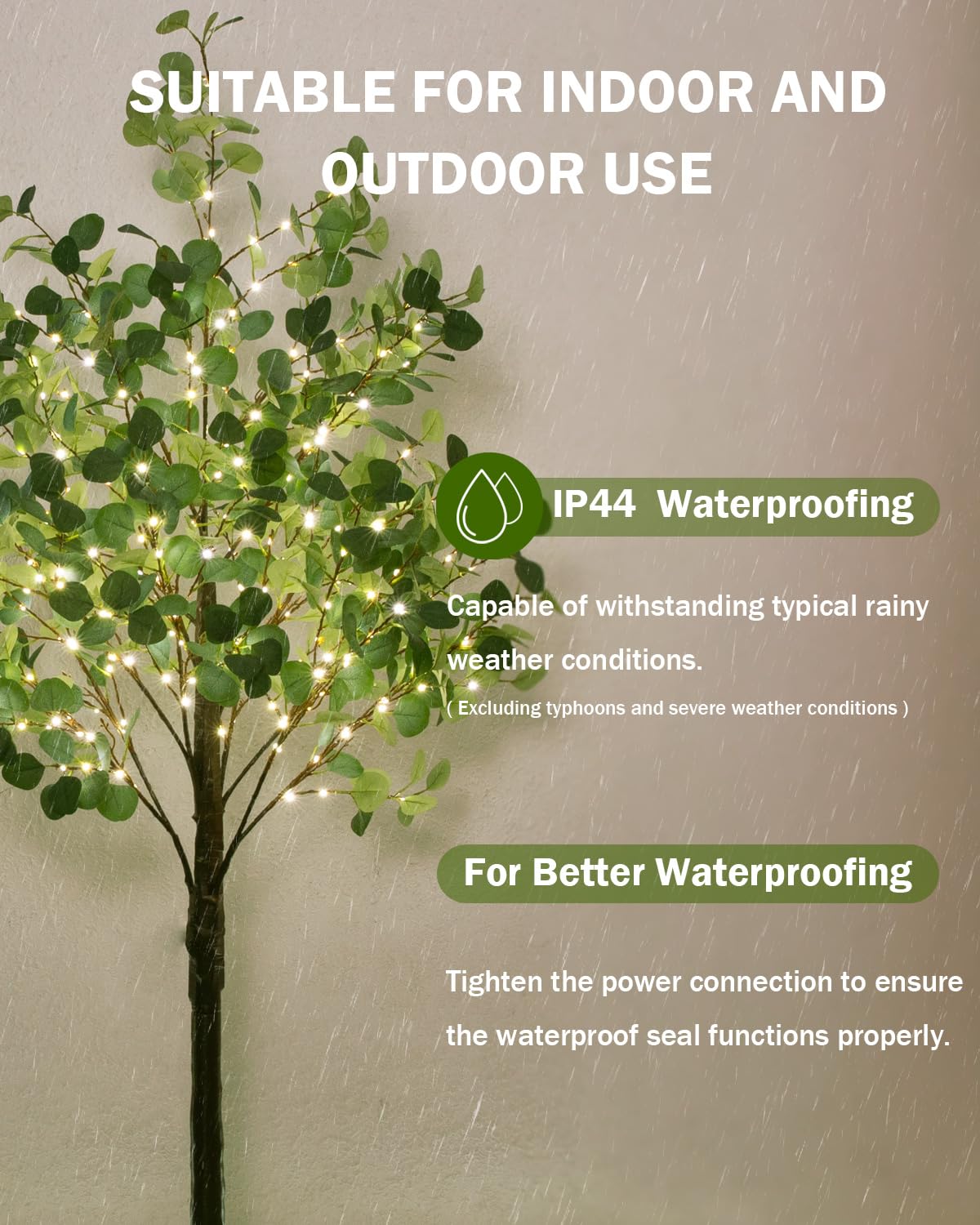 TYBEEU 6ft Lighted Eucalyptus Tree with 300 Warm White LED Lights for Holiday Decor - Dimmable, UL Certified, Waterproof - Ideal for Indoor and Outdoor Decoration