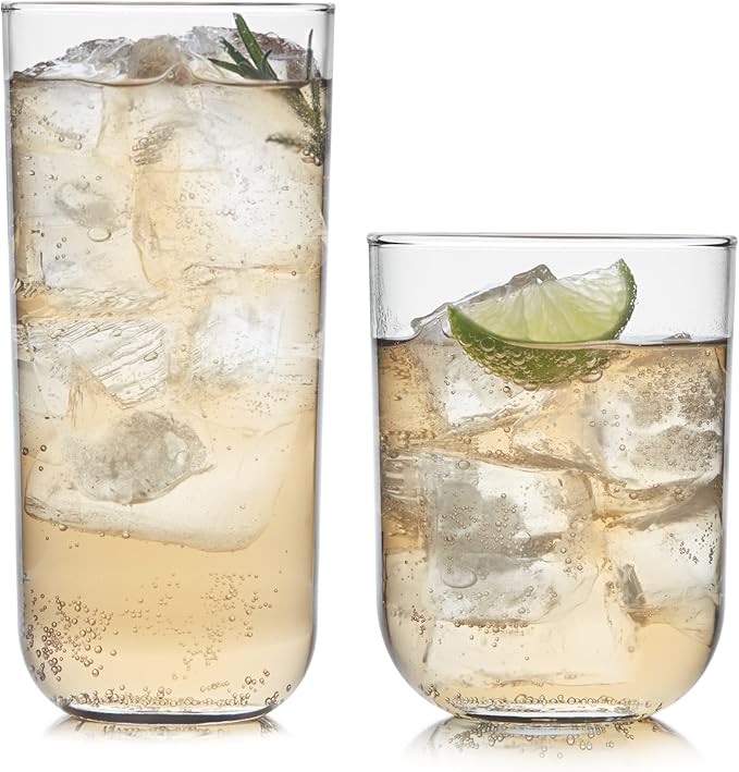 Libbey Polaris Tumbler and Rocks, Axis Glass Cups Set of 16, Elegant Mixed Drinking Glasses with Modern Clean Lines, Dishw...