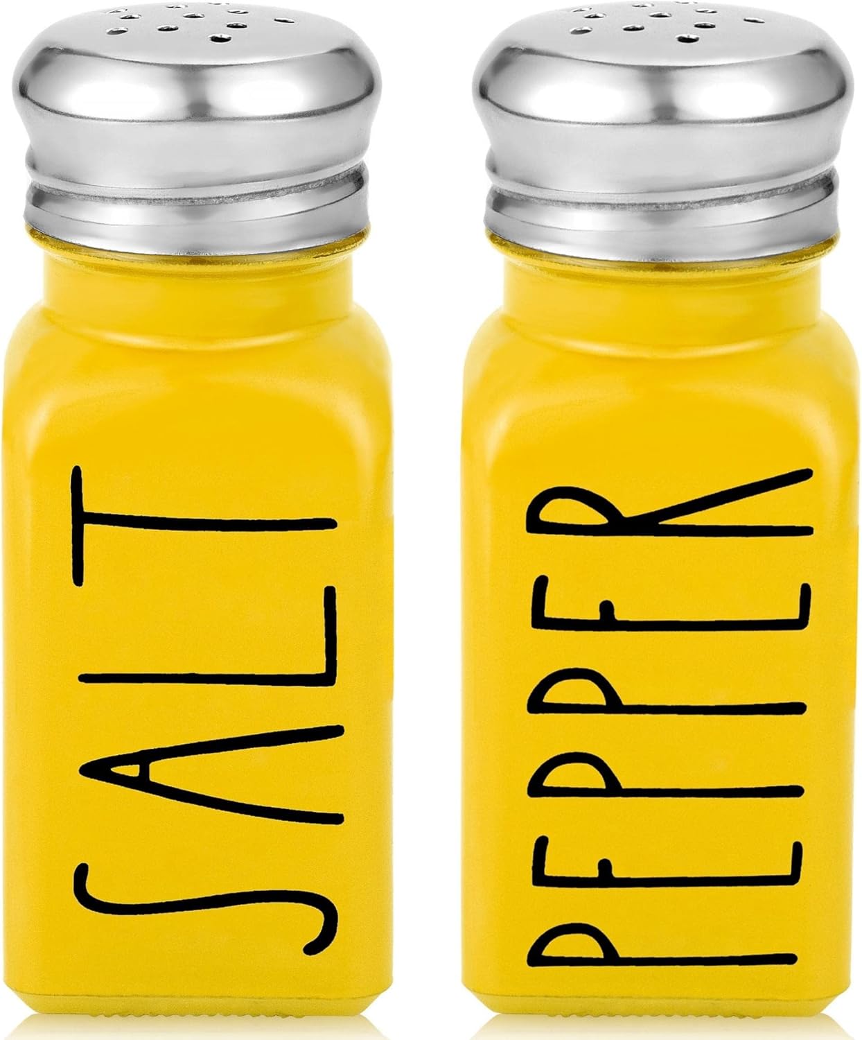 Yellow Salt and Pepper Shakers Set by Brighter Barns - Cute Kitchen Decor & Kitchen Accessories - Cute Glass Shakers - Farmhouse Decor for Home Restaurants Wedding Gift & Stainless Steel Lid (Yellow)