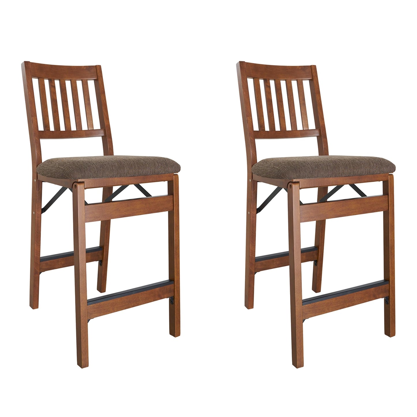 MECO Stakmore Premium Solid Wood Dining Table Counter Stools Set with Fabric Padded Upholstered Seat and Steel Folding Mechanism, Espresso