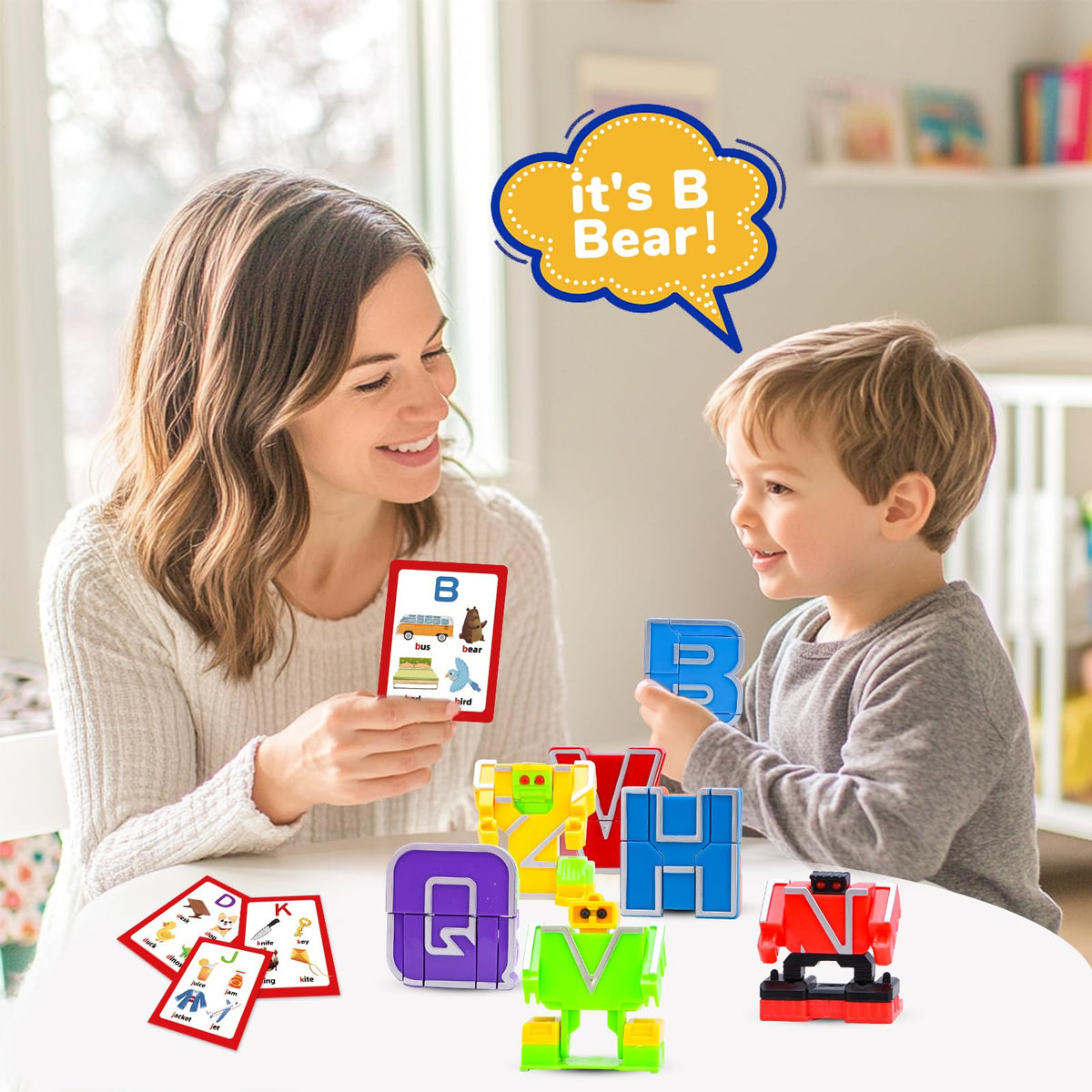 HOPANDOS Alphabet Robots Transforming Toys with 26 Phonics Cards & Storage Box, Toddlers Education Toy, ABC Learning Robots for Kids Ages 3-7 Boys and Girls Birthday Gifts