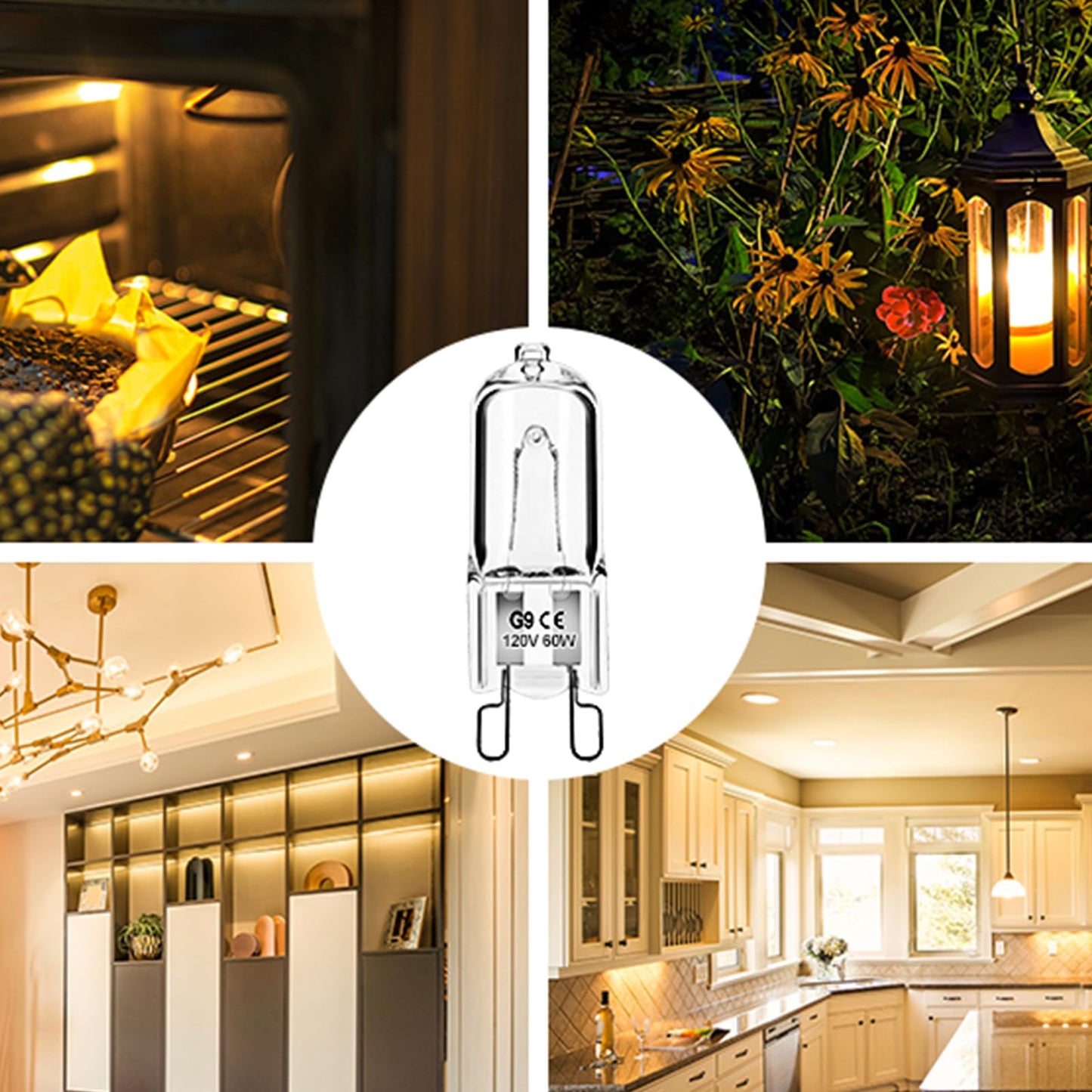 Jaenmsa 60W G9 Halogen Light Bulbs 2 Pin, 12 Pcs Xenon G9 Bulb 60 Watt 120V, JCD T4 Halogen g9 Bi-Pin Small Light Bulb for Microwave Oven, Range Hood Light, Bathroom Light Bulb, Chandeliers, Dimmable