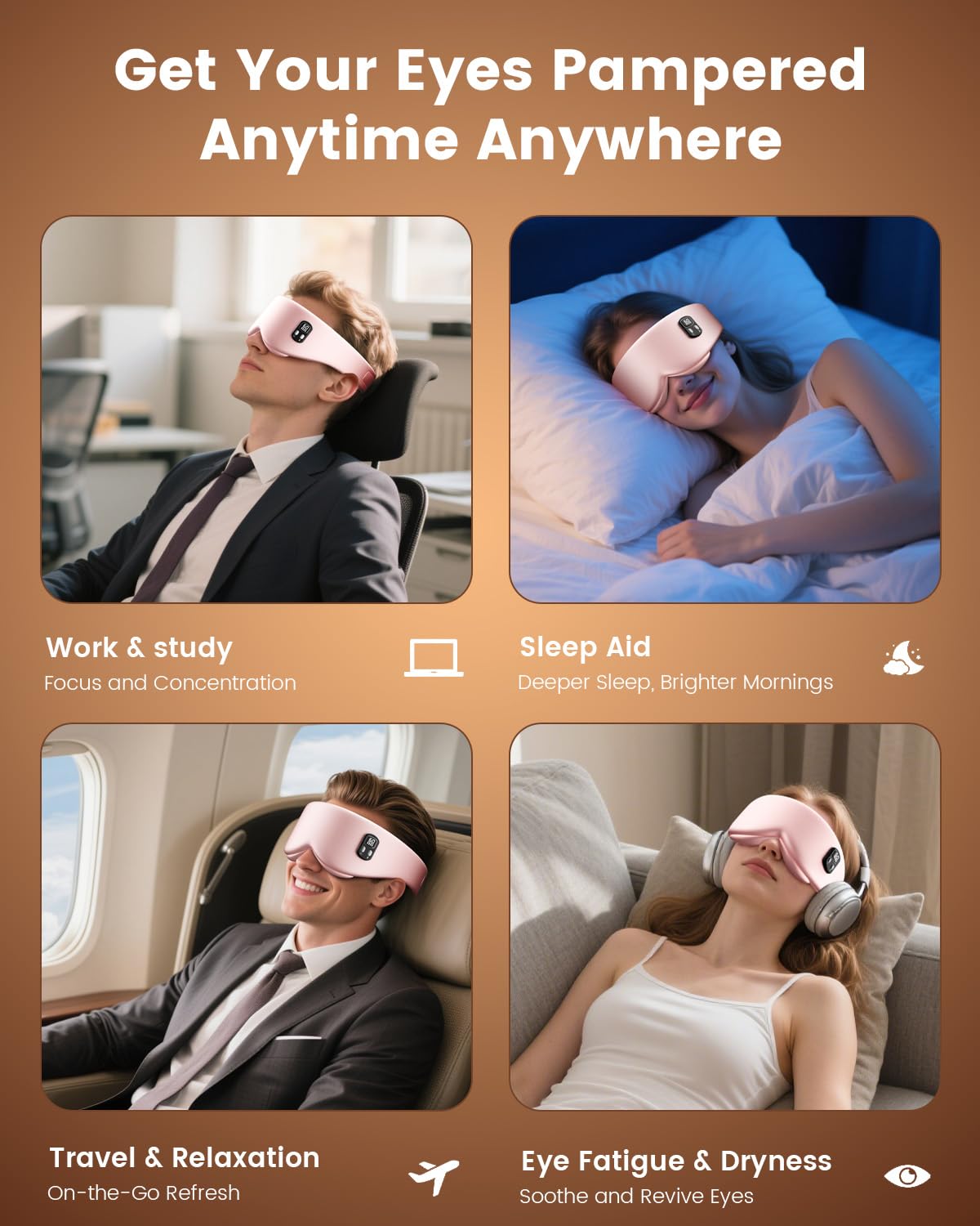 Anydance Heated Eye Mask - Cordless Eye Mask for Dry Eyes, FSA - HSA Eligible, Eye Relief, Improved Sleep, 4 Temperature, Washable Eye Heating Pad for Travel, Removable for Cleaning - Rose Pink