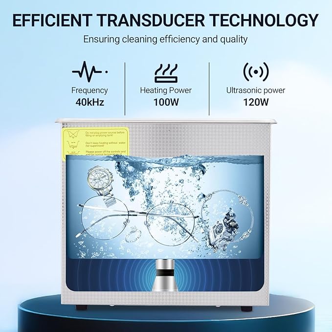 3.2L Commercial Ultrasonic Cleaner | Professional 40kHz with Digital Timer & Heater | for Jewelry, Watches, Eyeglasses & Small Parts Cleaning