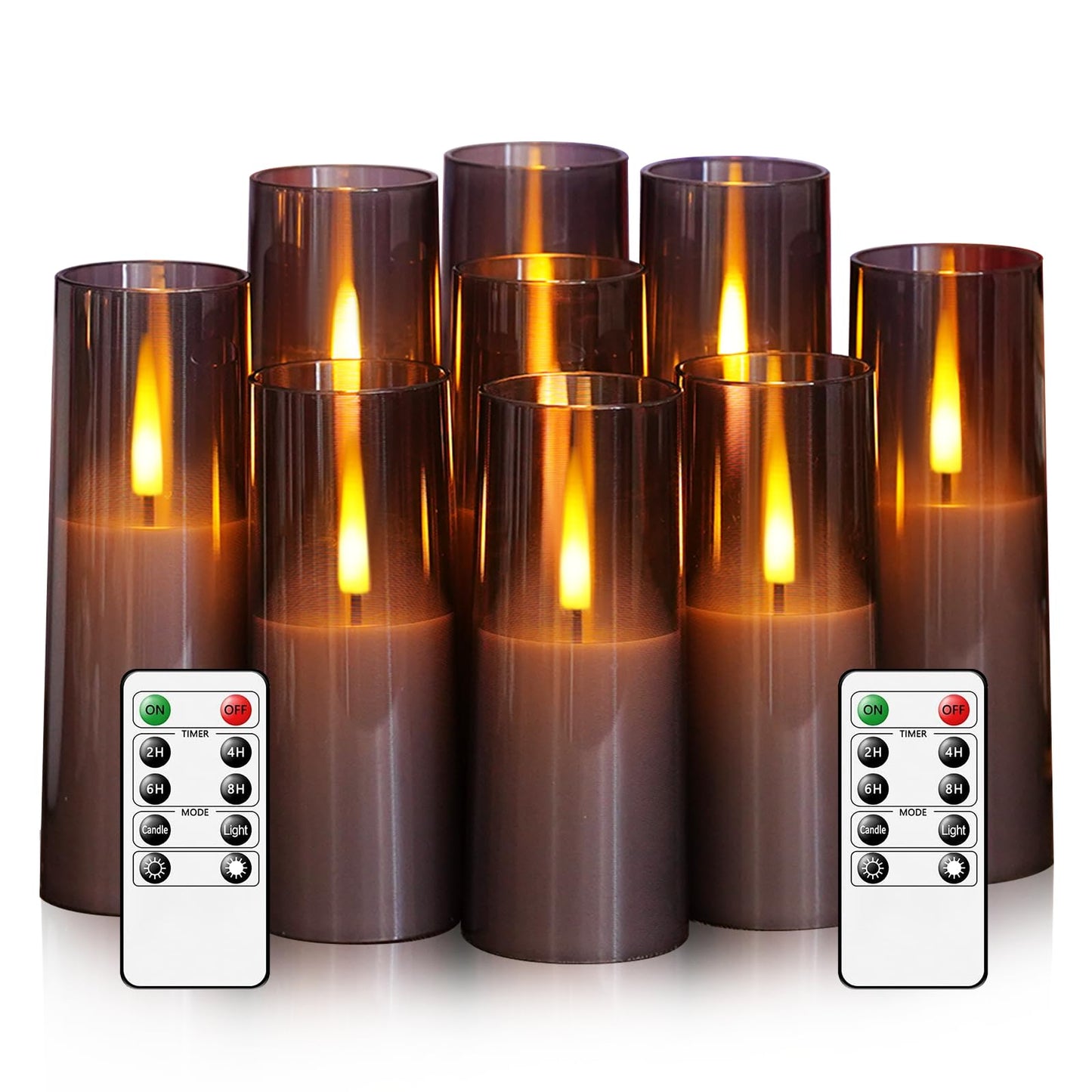 Thorbling Flameless LED Candles, Upgraded Realistic 9 Pcs Flickering Flame Pillar Candles, Battery Operated Candles with Remote Timer, for Romantic Ambiance and Home Decoration (Grey)