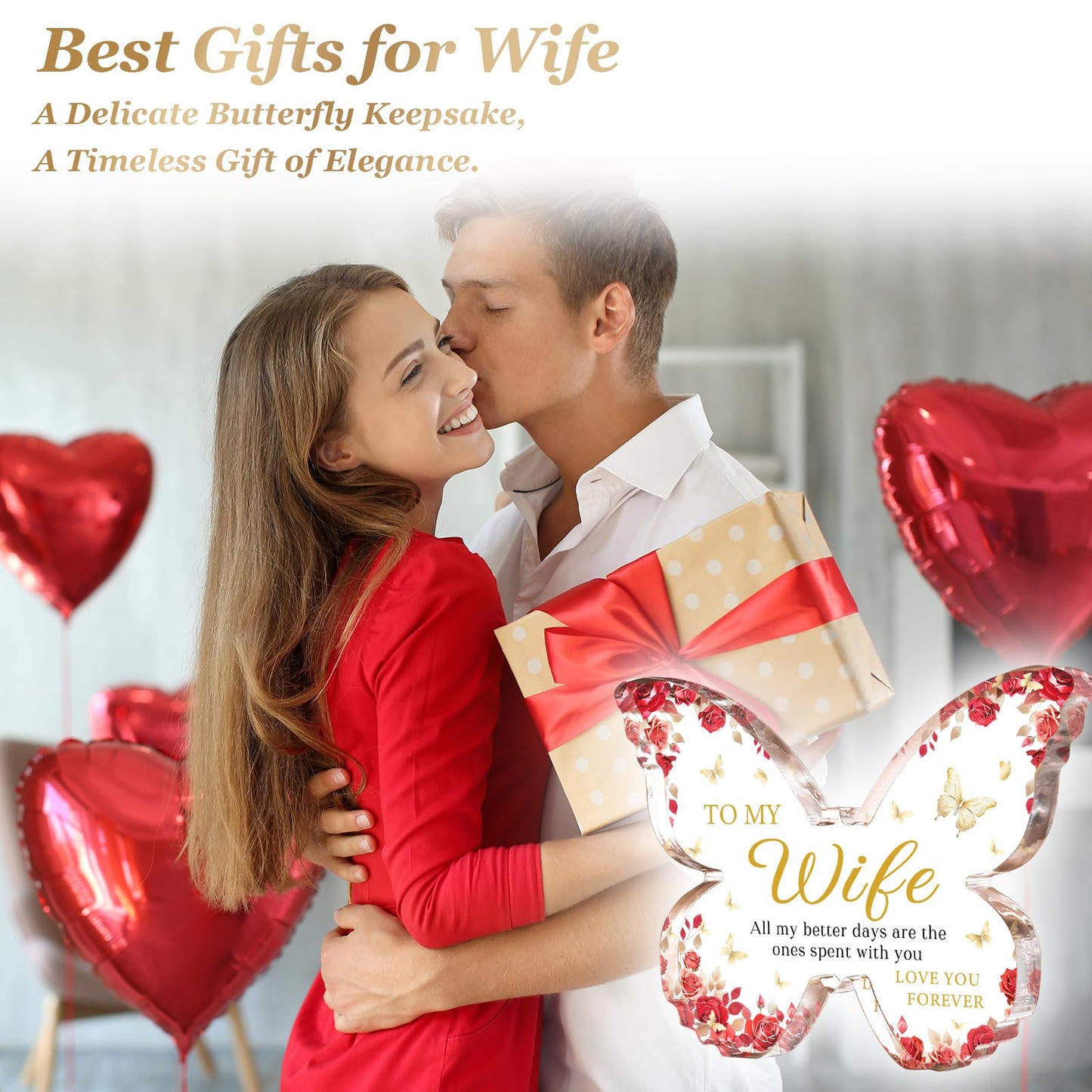 Glydein Romantic Wife Anniversary Birthday Gift Ideas, 5x3.8x0.5 Inch Butterfly Acrylic Plaque Decor, Mothers Day Valentines Christmas Wedding Present for Wife