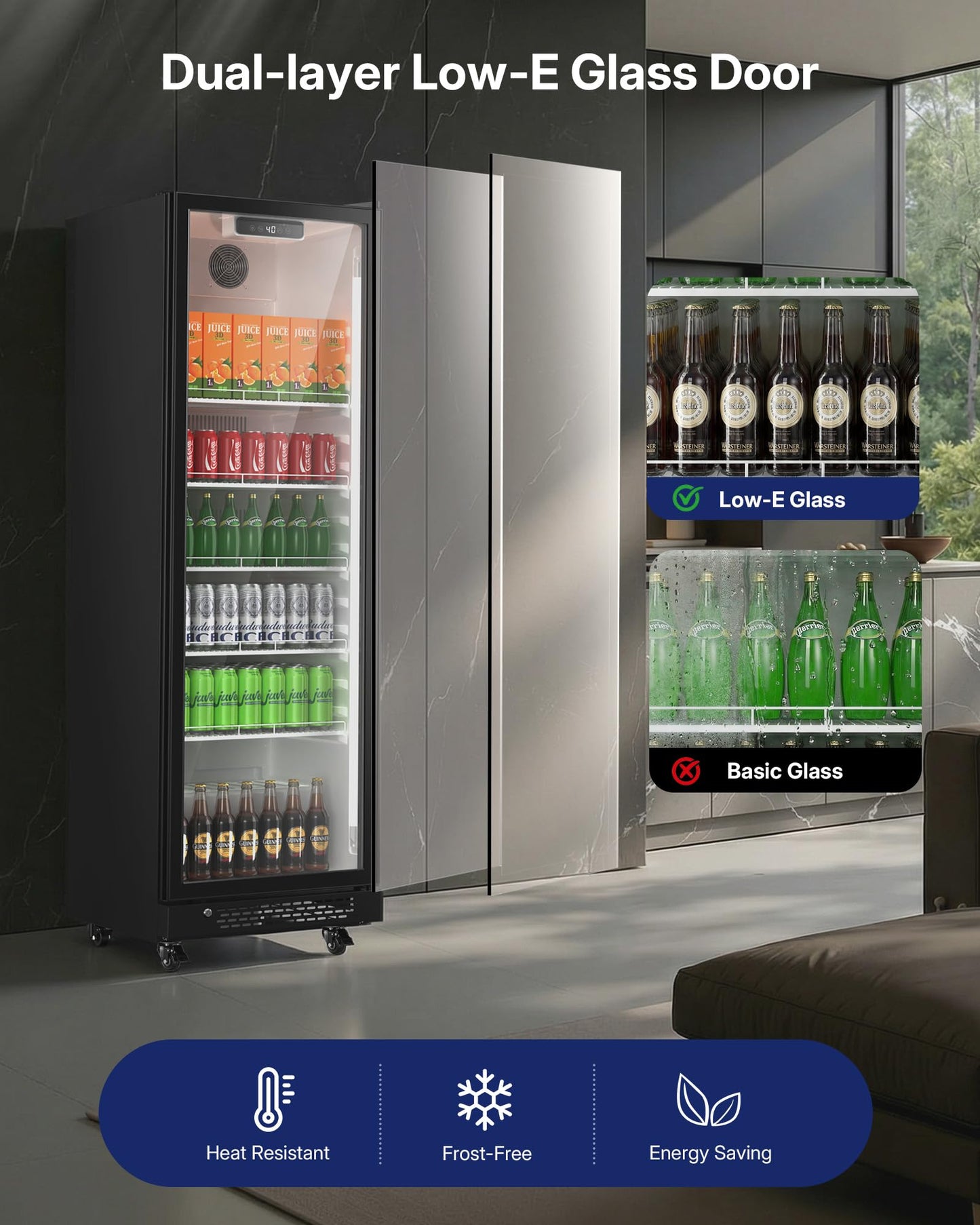 Upstreman Commercial Beverage Refrigerator, 12.1 Cu.Ft Glass Door Display Refrigerator with Soft LED Light and Adjustable Shelves, Merchandiser Cooler for Restaurant, Cafe, Bar, Office
