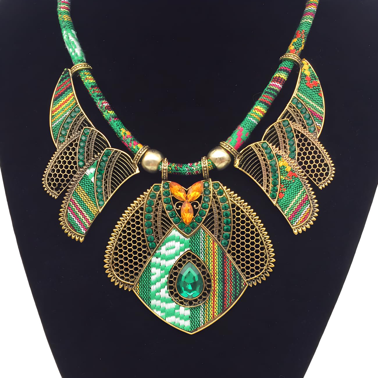 Ethnic Style Chunky Colorful Collar Festival Tribal Beaded Boho Choker Costume Necklace for Women Gift (green 2#)