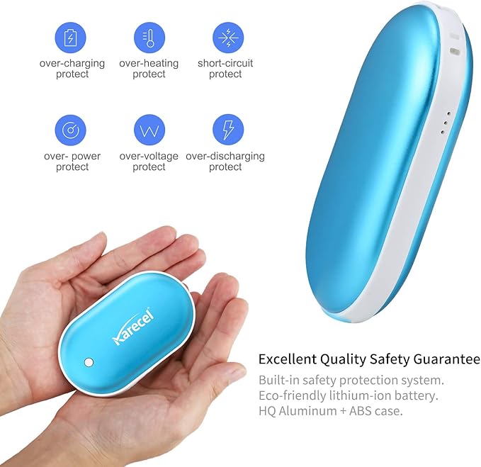 Karecel Rechargeable Hand Warmer, 5200mAh Double-Sided Instant Heating Electric Hand Warmer Power Bank, Up to 11Hrs, USB Portable Handwarmer Pocket Heater, Tech Gifts for Men Women, Winter Essentials