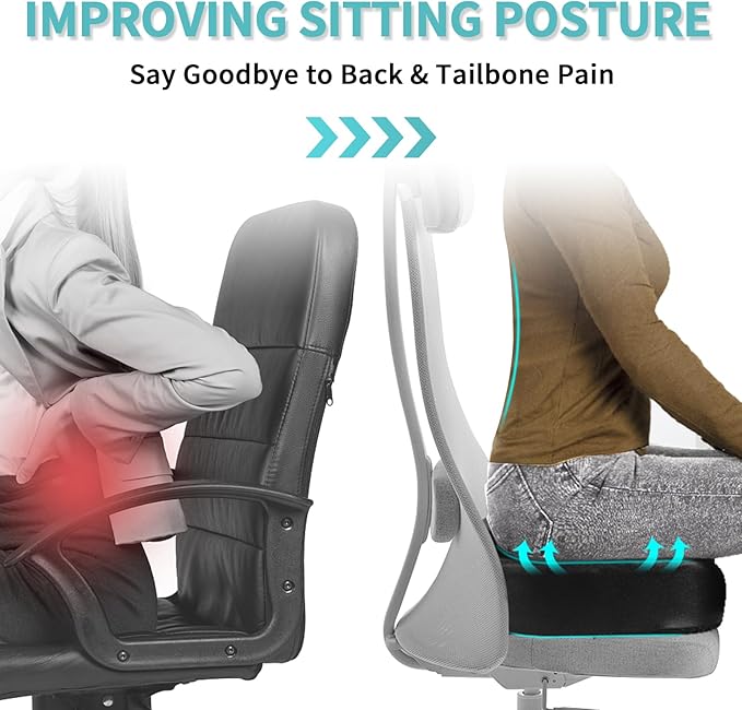 Aulase Luxury Seat Cushion, 4 Inch Extra Thick Memory Foam for Pressure Relief, Sciatica, Tailbone Pain & Back Pain Relief, Multi-Use for Bleachers, Car, Gaming, Office Chair (Black)