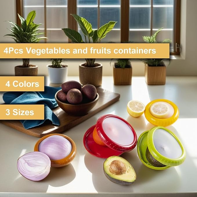 5 Pack Fruit Vegetable Storage Containers for Fridge, Berry Keeper Box Containers with Leak-proof Lids, Onion Saver, Tomato Saver, Lemon Saver, Avocado Saver, Keep Fresh Produce Saver Containers