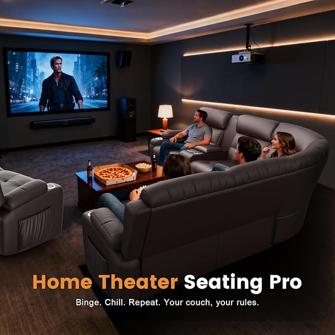 Aotolo Reclining Sectional Couches for Living Room, L Shaped Large Sectional Reliner Sofa, Faux Leather Couch, Home Theater Seating with Console, Recliner Couch & Sofa
