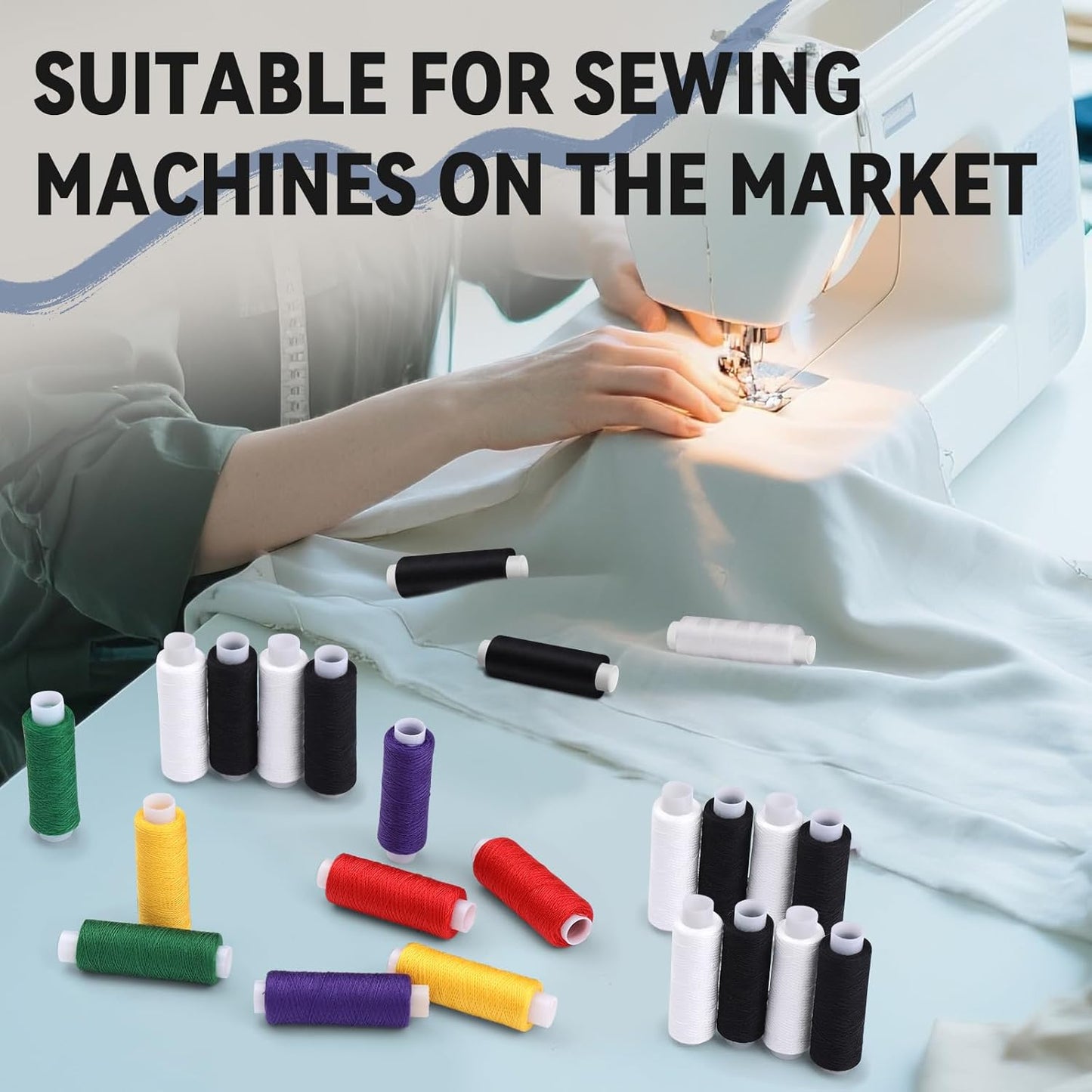 Bupete 8 Rolls Black Thread for Sewing, 200 Yards Each Roll Sewing Thread, Polyester Threads for Sewing Machine Embroidery Hand Stitching