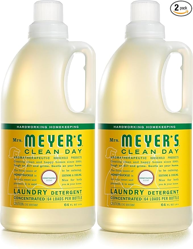 MRS. MEYER'S CLEAN DAY Liquid Laundry Detergent, Infused with Essential Oils, Honeysuckle, 64 oz - Pack of 2 (128 Loads)