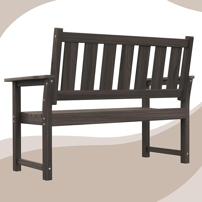ACUEL HDPE Outdoor Bench – 50'' Weatherproof Durable Outdoor Bench, 2-Person Park Bench, Easy to Move, Multi-Purpose Design Ideal for Porch, Patio, Church, and School (Dark Brown)