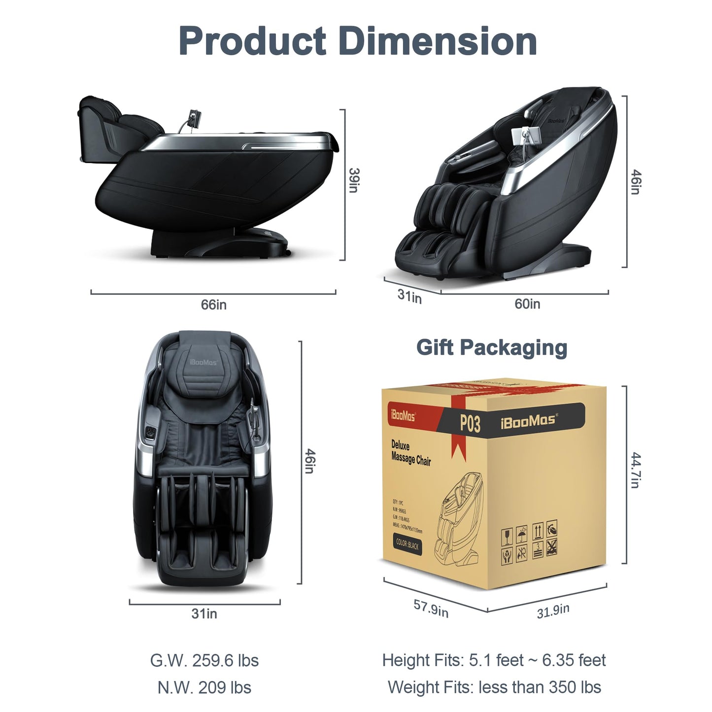 iBooMas P03 4D Massage Chair Full Body, Touchscreen & AI Voice, Zero Gravity SL-Track Recliner with APP OTA Auto-Evolving Modes, Fascia-Level Deep Tissue Shiatsu, No Assembly, Plug & Play (Black)