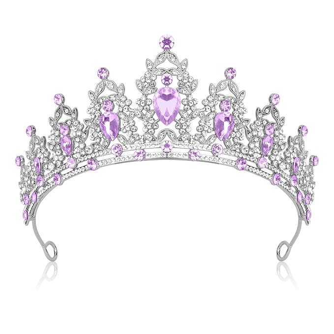 JIOMULIG Crown, Tiara for Women, Purple Rhinestone, Silver Metal, Fashion Headband, Adult Women's Queen Crown, Birthday Pa...