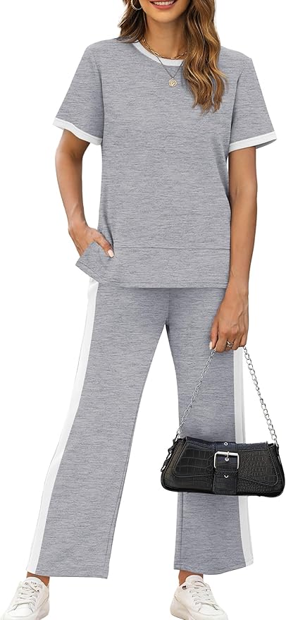 XIEERDUO Women's Side Slit Lounge Sets 2026 Fashion 2 Piece Travel Outfits Cozy Loungewear Wide Leg Tracksuits S-3XL
