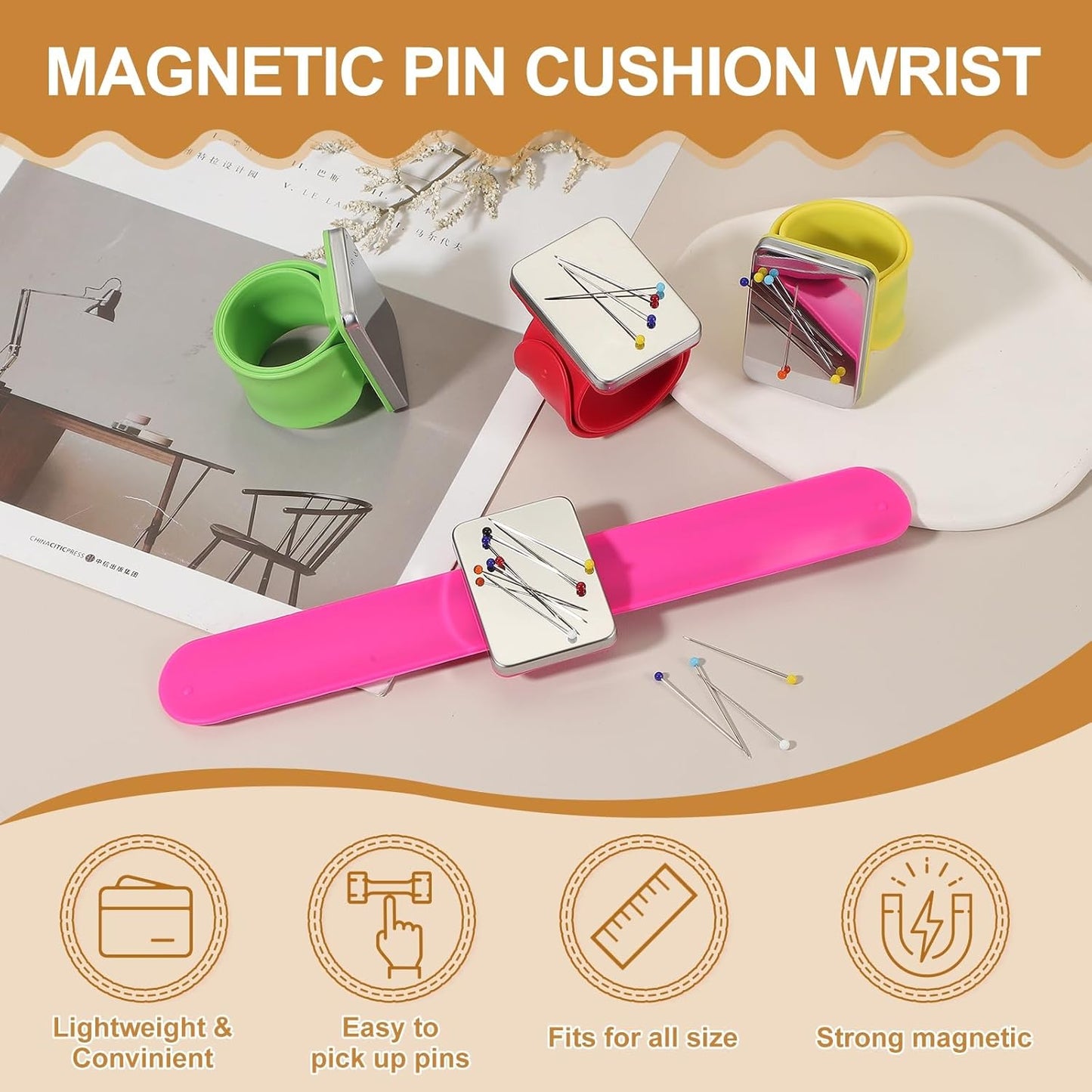 PATIKIL Magnetic Wrist Pin Cushions for Sewing, Magnetic Pin Cushion Magnetic Wrist Gel Band Holder Wristband Pincushion with Pins for Sewing Braiding Quilting Hair Clips, Blue