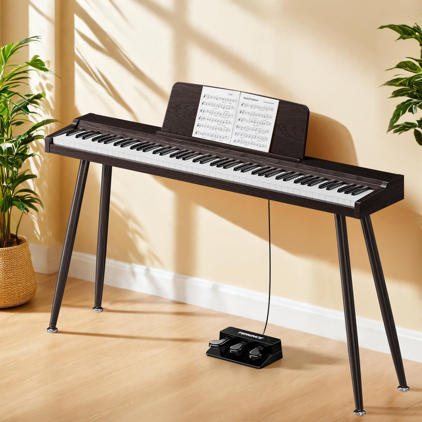 Keyboard Piano 88 Key Digital: 88 Key Piano keyboard Semi-Weighted Full Size Keyboard Digital Premium Sound MIDI Headphone Jack Triple Pedal Compact Design for Beginners to Professionals (Walnut)