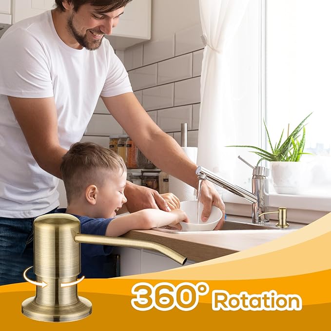 Soap Dispenser for Kitchen Sink, Built in Soap Lotion Dispenser with 17 OZ Bottle, Soap Pump Built in Countertop Under Sink, Green Bronze