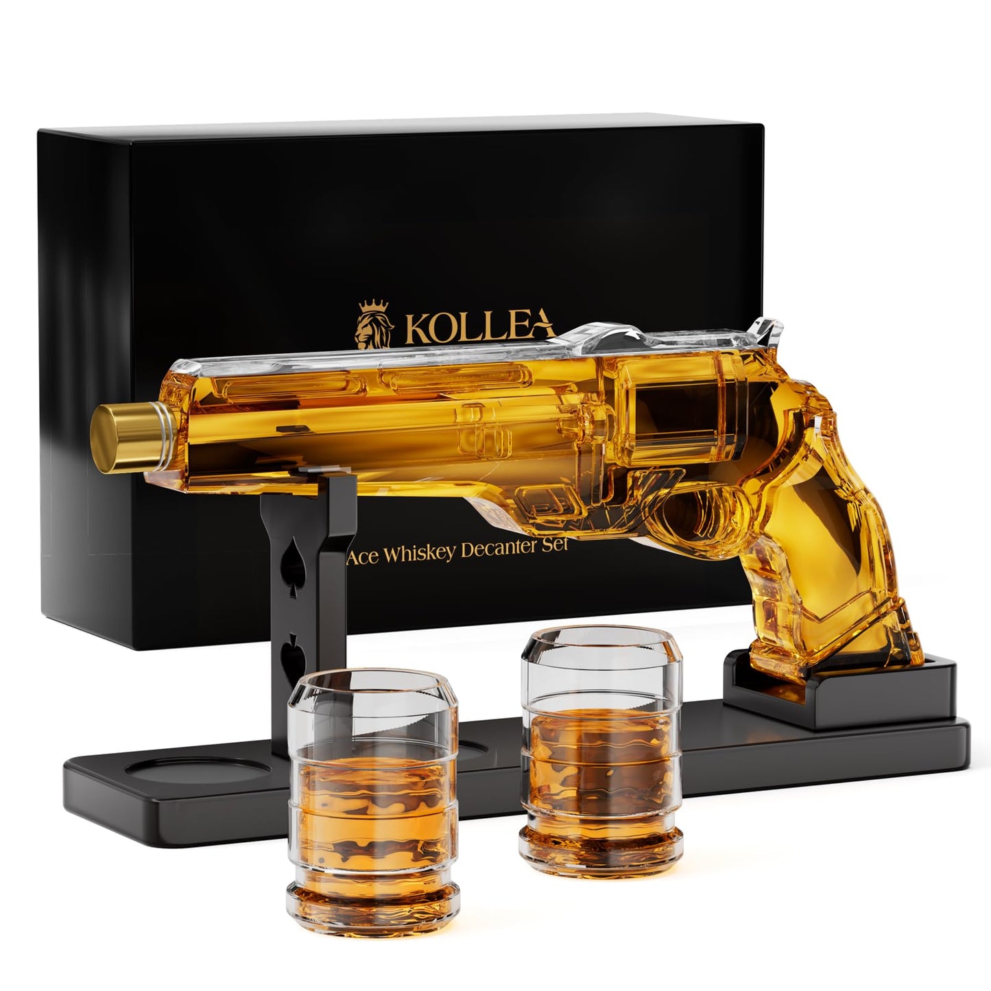 Gun Whiskey Decanter Sets for Men, Kollea Liquor Decanter Set with Gun Shot Glass, Unique Birthday Gifts for Men Dad, Cool Anniversary Christmas Gift for Him Husband, Dispenser for Bar Drinking Party