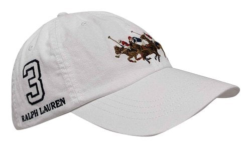 POLO RALPH LAUREN Men`s Embroidered Chino Baseball Cap with Leather Strap (White (Polo Players), One Size)
