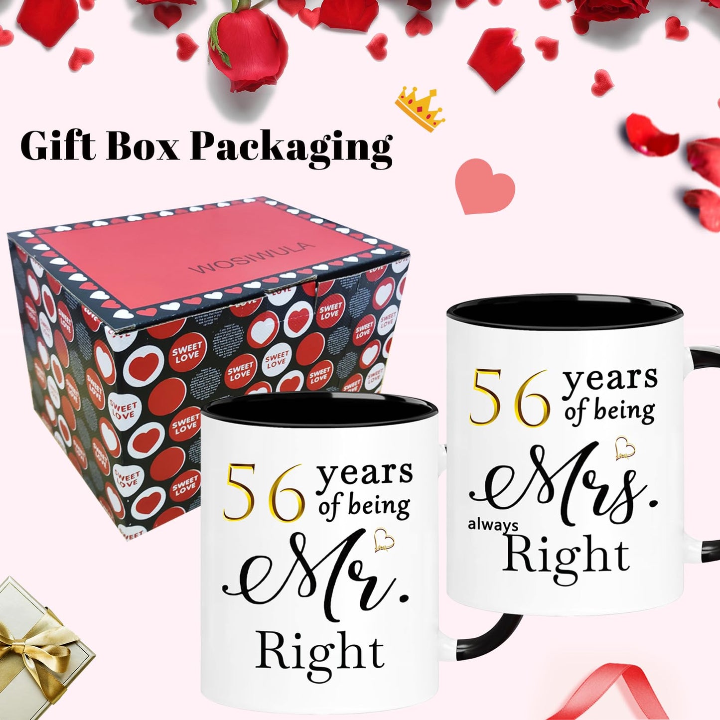 WOSIWULA 56 Year Anniversary Birthday Coffee Mugs Set of 2, 56th Wedding Anniversary Decorations Gifts for Couple Grandparents Parents Women Men Wife Husband Her Him, 56th Birthday Gifts, 11oz