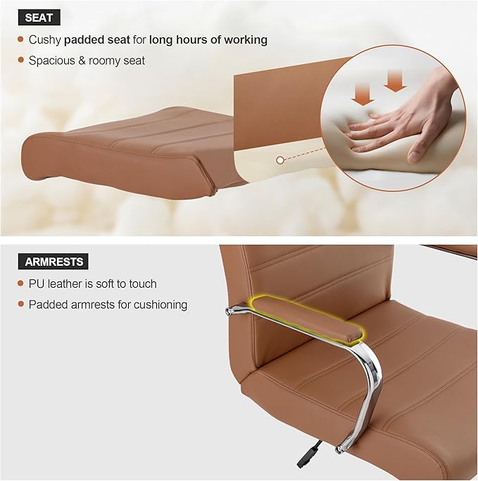 BOWTHY Modern Office Desk Chair, Conference Room Chairs, High Back Ergonomic Home ofiice Chair, Adjustable Height Swivel Executive Computer Chair with Padded Seat and Armrest (Brown)
