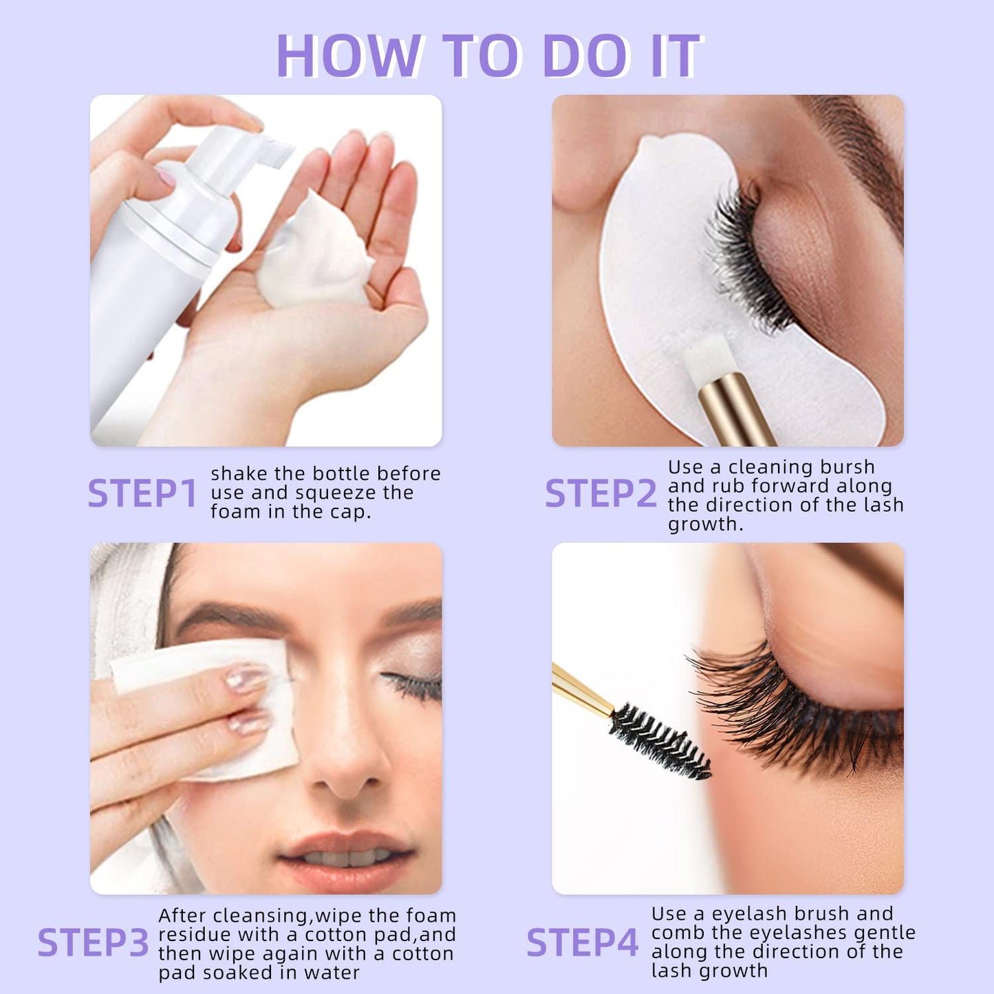ACTROL Eyelash Extension Cleanser 60ML Natural Lash Extension Shampoo Lavender Professional Eyelid Foaming Cleanser Paraben & Su