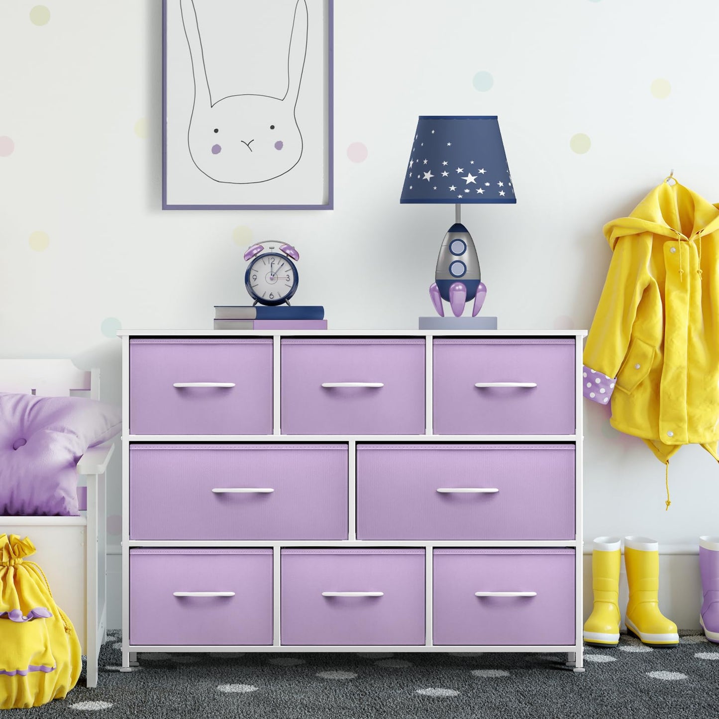 Sorbus Kids Dresser with 8 Drawers - Chest Organizer Unit with Steel Frame Wood Top & Handle, Fabric Bins for Clothes - Wide Furniture for Bedroom Hallway Kids Room Nursery & Closet