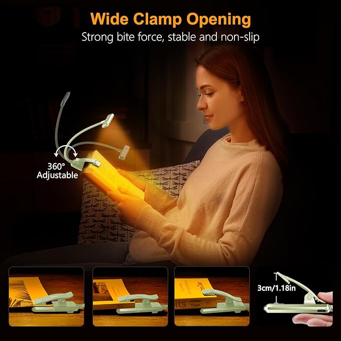 Gritin 19 LED Rechargeable Book Light for Reading in Bed with Memory Function- Eye Caring 3 Color Temperatures,Stepless Dimming Brightness,80 Hrs Runtime Clip on Light for Book Lovers-Cyan