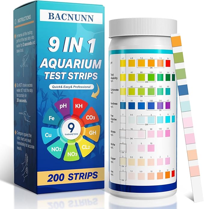 BACNUNN Aquarium Test Strips: 200CT 9 in 1 Quick & Accurate Fish Tank Water Testing Kit for Freshwater Pond Testing Nitrat...