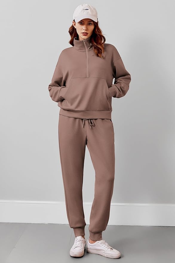 PINSPARK 2 Piece Sets for Women 2025 Fall Travel Outfits Long Sleeve Tracksuit Joggers Sets Half Zip Sweatsuit Matching Set