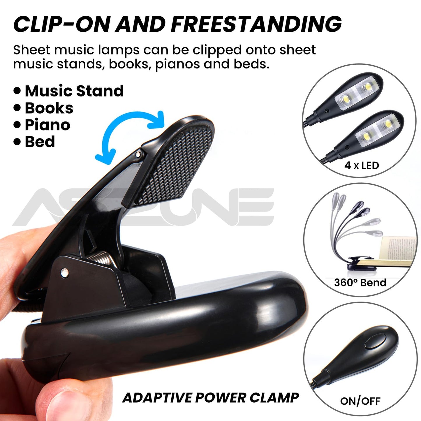 6Pack Music Stand Light Clip On Led Book Lights, Usb And Aaa Battery Operated, Reading Lamp In Bed, 2 Brightness Levels, Ideal F