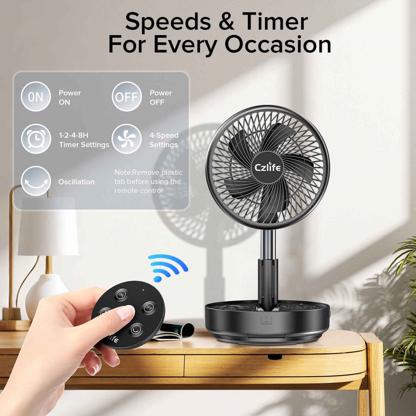 Czlife F9 Portable Fan, 10000Mah Rechargeable Battery Powered For Travel Sleeping Camping Bedroom Outdoor, Cordless Floor Desk F