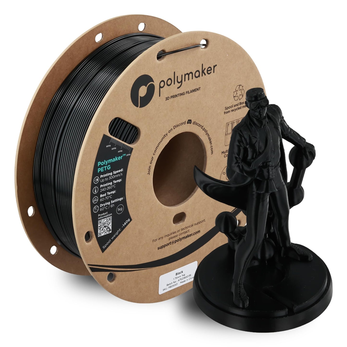 Polymaker PETG Black 3D Printer Filament 1.75mm 1kg, High Speed PETG up to 300mm/s, High Strength New Formula, Excellent Layer A