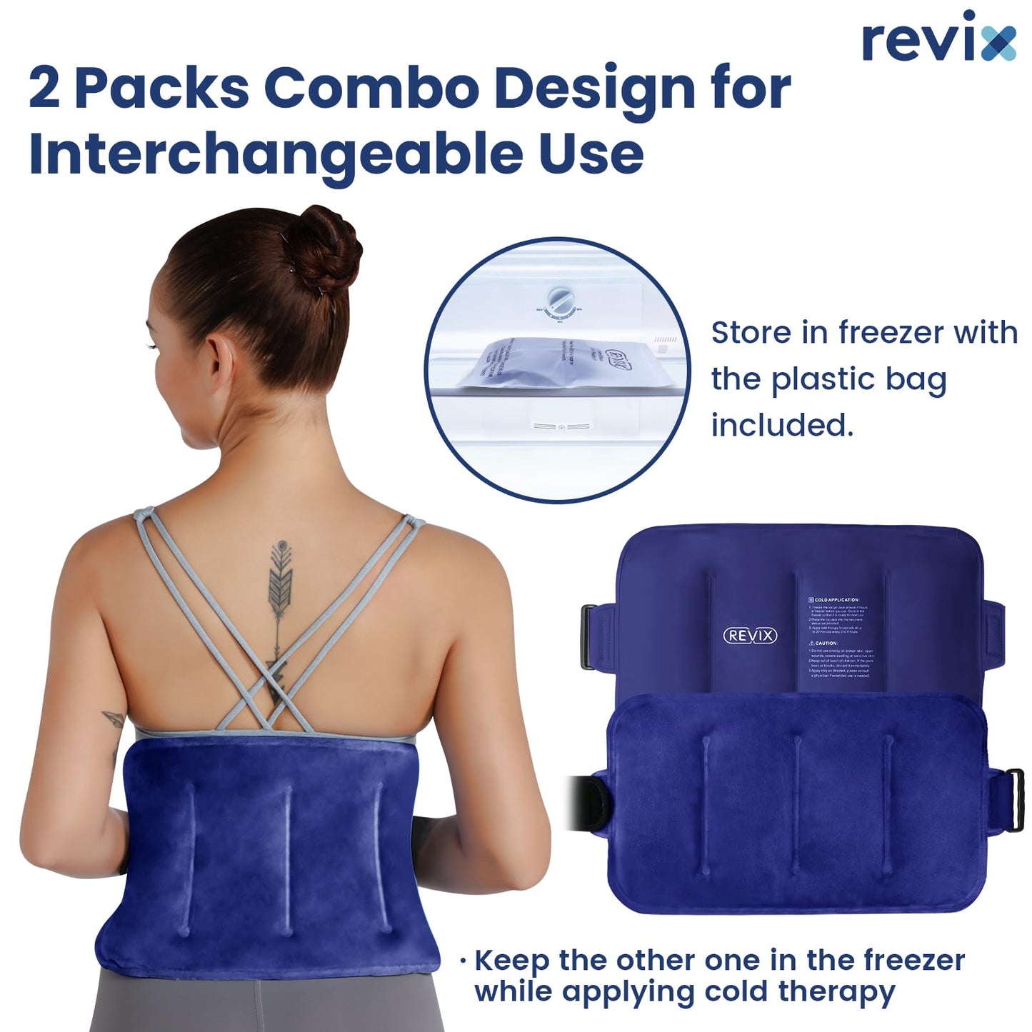 REVIX Reusable Ice Pack for Back Relief, Soft Plush Lining Gel Cold Packs for Lower Back, Shin, Knee, Hip, Arm, Flexible Cold Compress, 16 × 9 ", 2 Packs