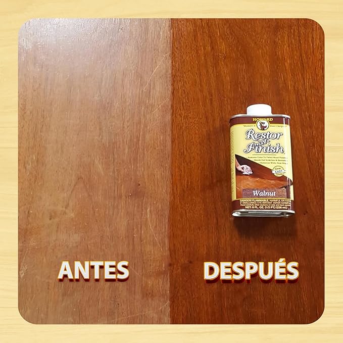 HOWARD - Restor-A-Finish: Restore Your Walnut Wood Finishes Repair Scratches, Eliminate Stains, White Heat or Water Rings and More. Safe on Furniture, Trim, and All Finished Wood. Size: 8 Fl oz