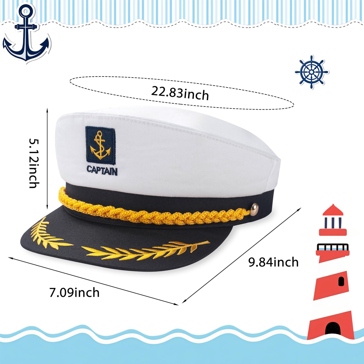 Captain Hat and Sunglasses Set, Adjustable Sailor Skipper Cap Marines Costume Accessory for Men Women Kids, Yacht Rock Party Boat Hat for Adult Halloween Cosplay